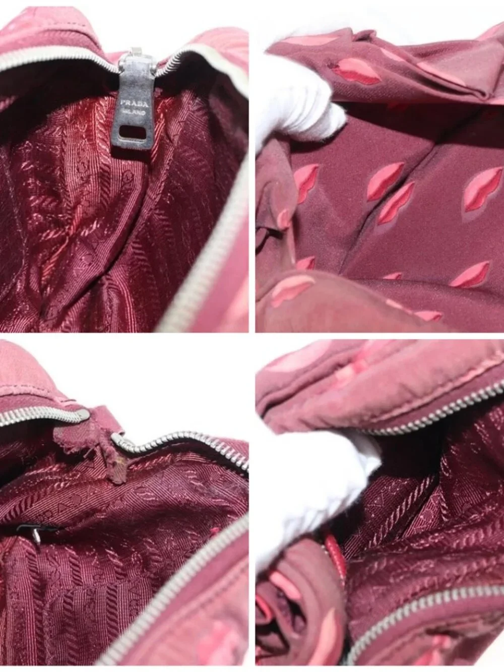 PRADA Chain Shoulder Bag Nylon Bordeaux Silver Auth BA10089 - Picture 15 of 16